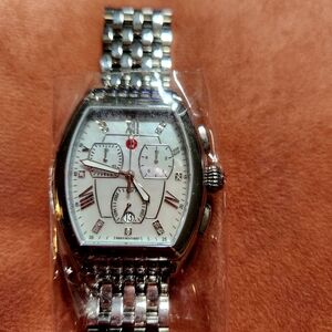 Silver Chronograph Watch with White Dial